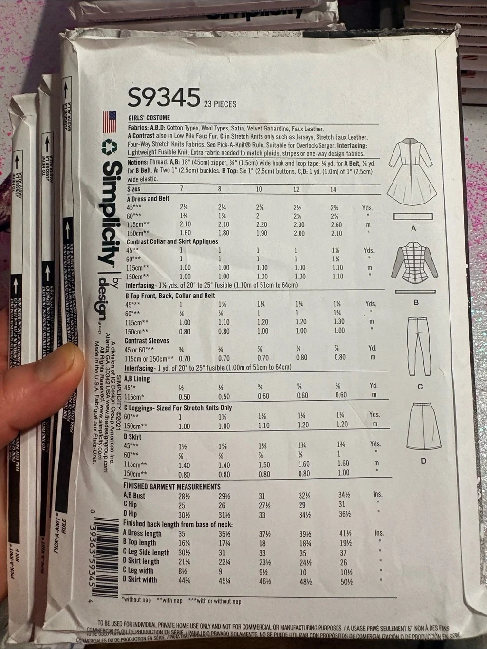 BN UNCUT SIMPLICITY 9345 A SEWING PATTERNS HALLOWEEN COSTUMES